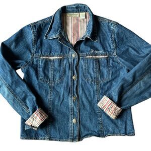 Longaberger Jean Jacket Denim Shacket Shirt Jacket Contrasting Lining Sz Small